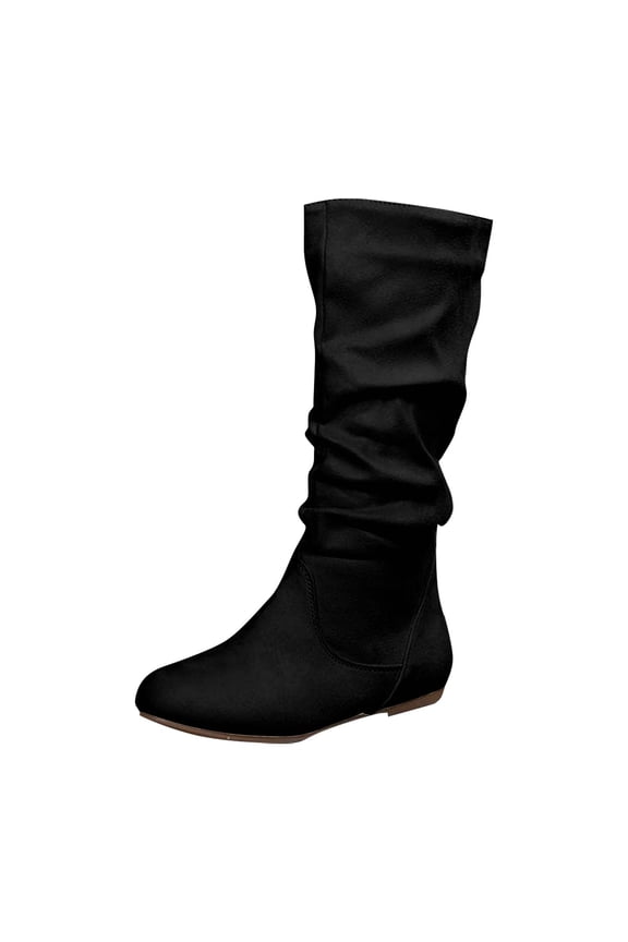 Women's Slouchy Knee High Boots Pull on Flat Boots Side Zipper Fall Winter Warm Boots for Women Black 5.5(36)