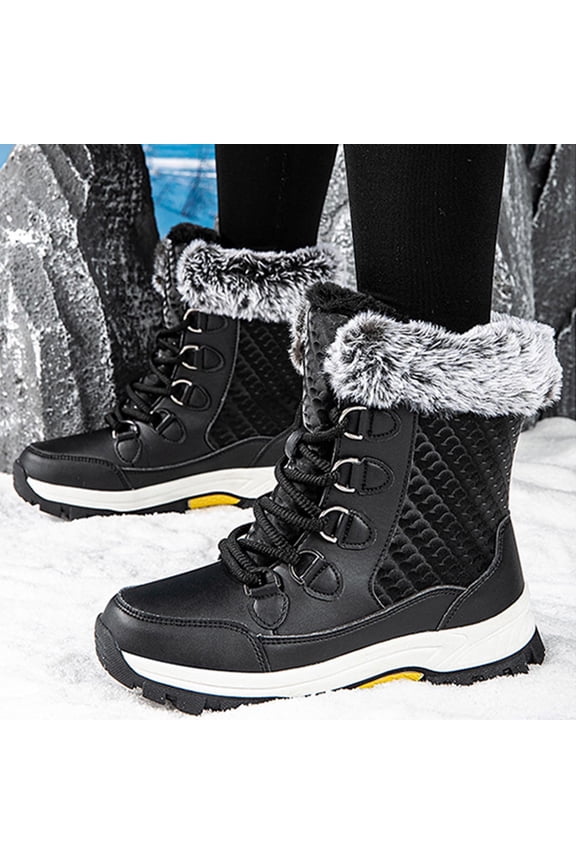 Women's Snow Boots Waterproof Winter Boot Walking Comfortable Hiking Outdoor Lace-Up Booties Lined Mid Calf Warm Shoes Black 8.5(39)