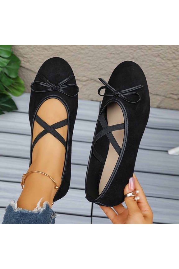 Women's Soft Bow Flats Cushion Extra Padded Comfort Round Toe Mary Jane Ballet Flats Walking Shoes Black 6.5(38)