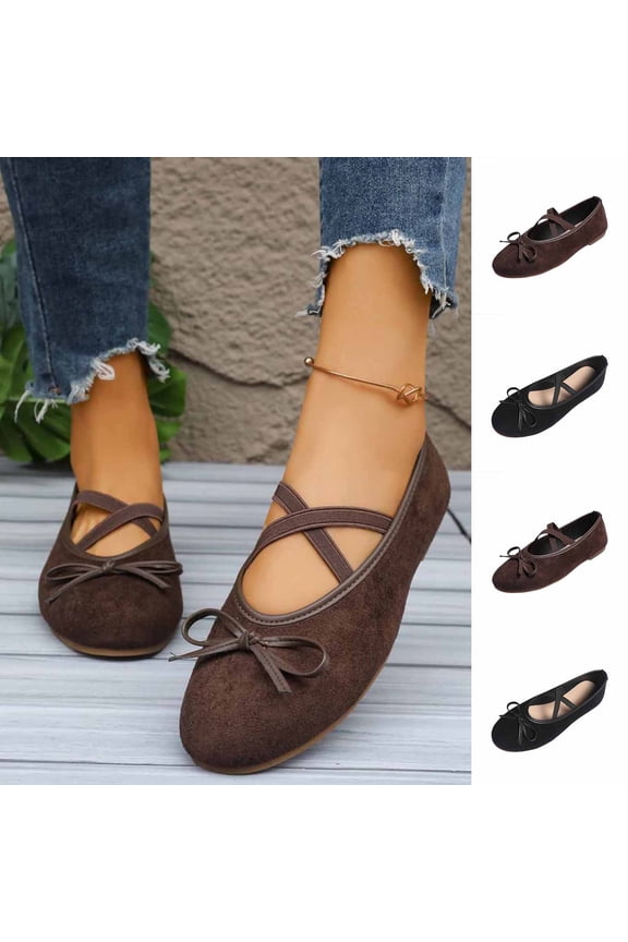 Women's Soft Bow Flats Cushion Extra Padded Comfort Round Toe Mary Jane Ballet Flats Walking Shoes Brown 9(42)