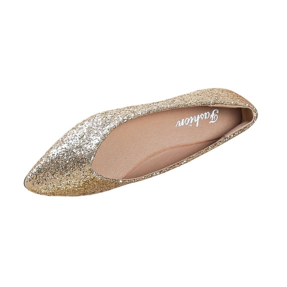 Miluxas Women's Soft Cushion Extra Padded Comfort Sequin Pointed Toe Fashion Summer and Fall Style Trendy Flats Walking Shoes Gold 7.5(40)