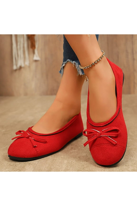 Women's Soft Memory Foam Cushioned Faux Suede Home Ballet Flats A-Red 6(37)