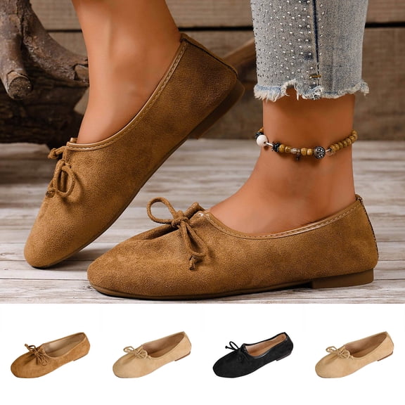 Miluxas Women's Soft Memory Foam Cushioned Faux Suede Home Ballet Flats Khaki 9.5(43)