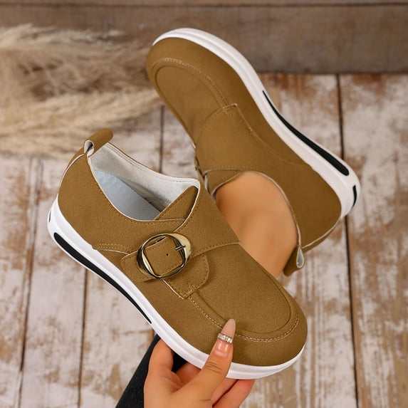 Miluxas Women's Solid Color Canvas Shoes, Casual Flat Loafers, Comfortable & Light-Weight Women's Daily Travel Shoes Brown 7(39)