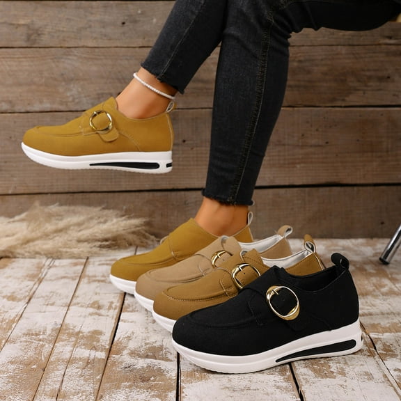 Miluxas Women's Solid Color Canvas Shoes, Casual Flat Loafers, Comfortable & Light-Weight Women's Daily Travel Shoes Yellow 9.5(43)