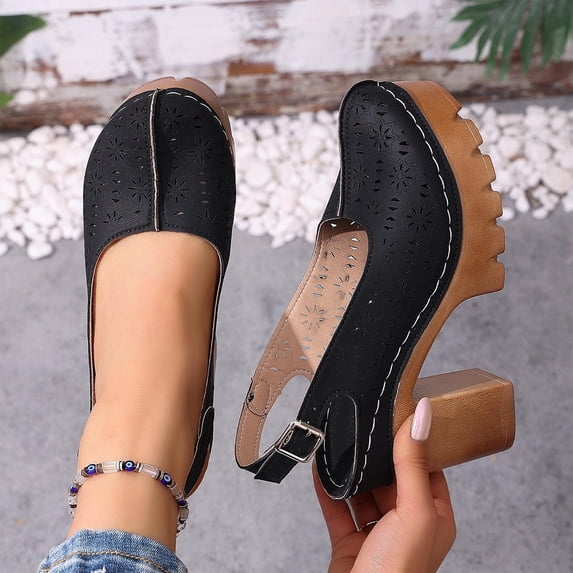 Miluxas Women's Solid Color Platform Slingback High Heels Ladies Closed Pointed Toe Pump Shoes Black 8.5(41)