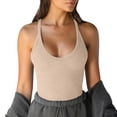 thumbnail image 1 of Miluxas Women's Spaghetti Strap Ribbed Tank Top Slim Workout Racerback Vest Scoop Neck Basic Cami Shirts Beige, 1 of 6