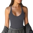 thumbnail image 1 of Miluxas Women's Spaghetti Strap Ribbed Tank Top Slim Workout Racerback Vest Scoop Neck Basic Cami Shirts Dark Gray, 1 of 6