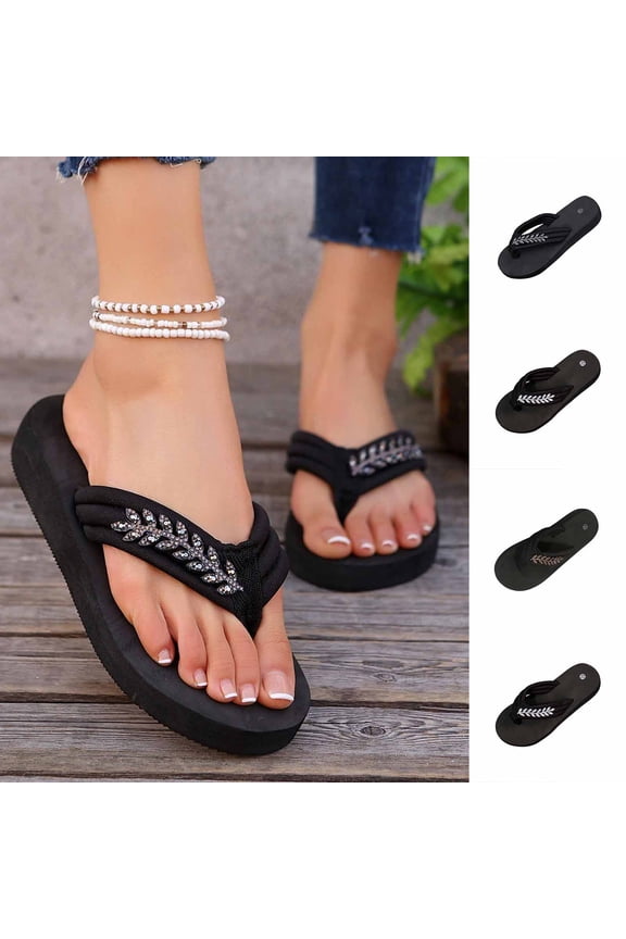 Women's Sparkly Rhinestone Platform Flip Flops Thong Sandals Flower Slip on Wedge Sandals Silver 9(42)