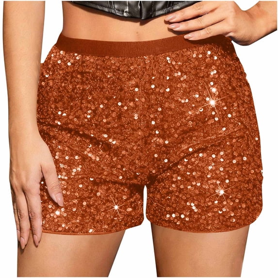 Miluxas Women's Sparkly Sequin Glitter Shorts Carnival Outfit Low Rise Micro Shorts Holiday Clubwear Hot Pants Khaki M(M)