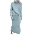 thumbnail image 1 of Miluxas Women's Spring Fall 2 Piece Sweater Set Rib Knit Long Sleeve Top Maxi Bodycon Skirt Casual Winter Outfits Light Blue 10(XL), 1 of 3