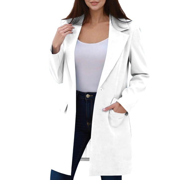 Miluxas Women's Spring Fall Long Blazer Jackets Long Sleeve Lapel Pockets Loose Fit Work Casual Blazers Outerwear White XXL(XXL)