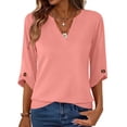 thumbnail image 1 of Miluxas Women's Spring/Summer Fashion Sweatshirts Loose 3/4 Sleeve Buttoned V-Neck Solid Color Casual Pullover Tops Orange, 1 of 7