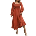 thumbnail image 1 of Miluxas Women's Square Neck Puff Long Sleeve Smocked Back Flared A Line Maxi Long Dress Orange XL(XL), 1 of 7