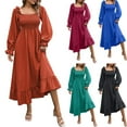 thumbnail image 1 of Miluxas Women's Square Neck Puff Long Sleeve Smocked Back Flared A Line Maxi Long Dress Wine XL(XL), 1 of 7