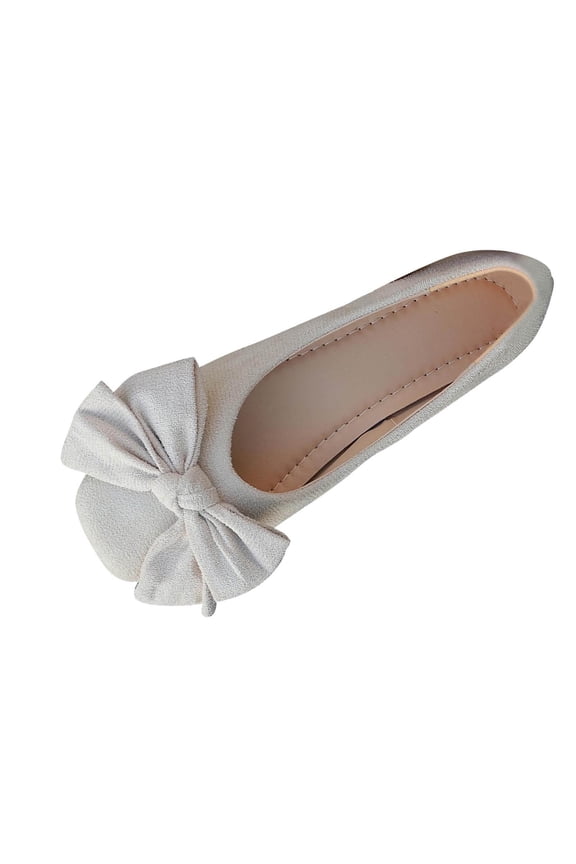 Women's Square Toe Bowknot Ballet Flats Comfortable Slip on Dressy Casual Shallow Mouth Flat Shoes White 5.5(36)
