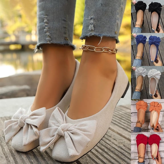 Miluxas Women's Square Toe Bowknot Ballet Flats Comfortable Slip on Dressy Casual Shallow Mouth Flat Shoes White 9.5(43)