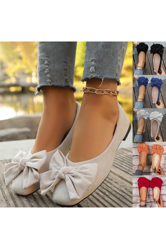 Women's Square Toe Bowknot Ballet Flats Comfortable Slip on Dressy Casual Shallow Mouth Flat Shoes White 9.5(43)
