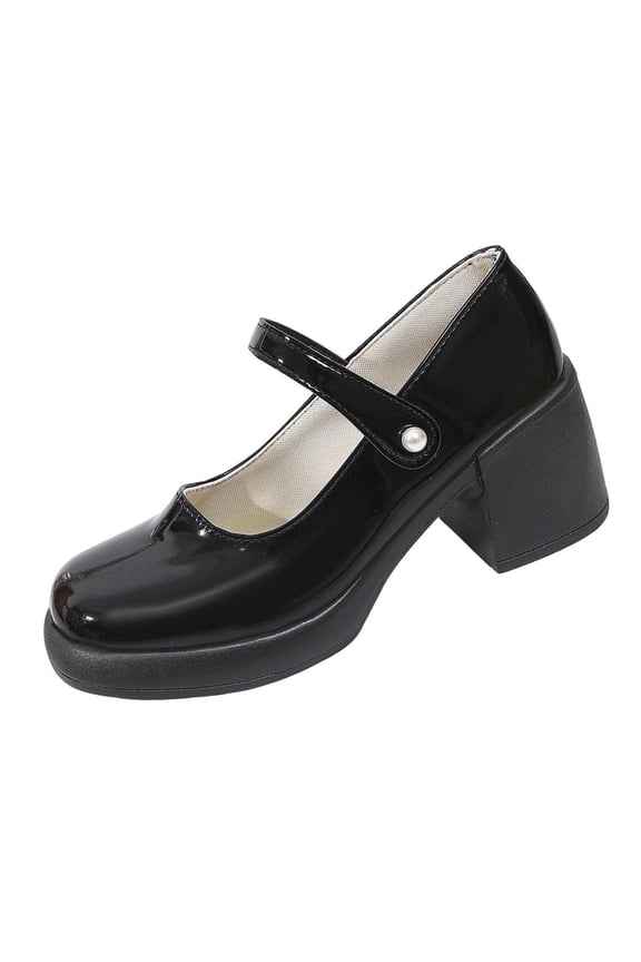 Women’s Strap Platform Mary Jane Shoes, Leather Round Toe Chunky Block Heel Pumps, Vintage Dress Shoes Black 5.5(36)
