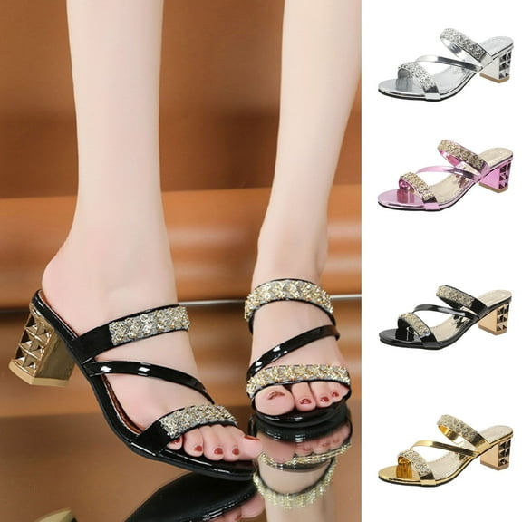 Miluxas Women's Strappy Chunky Sequin Heels Low Block Square Open Toe Sandals Dress Party Shoes Silver 9.5(43)