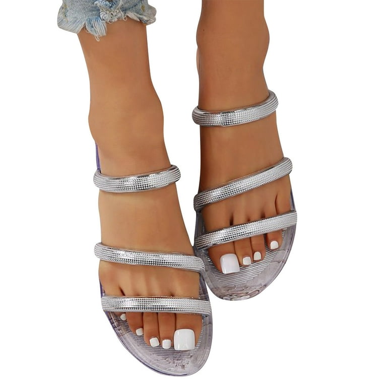 Miluxas Women's Strappy Sandals Rhinestone Glitter Flat Sandals