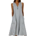 thumbnail image 1 of Miluxas Women's Striped Maxi Dress Sleeveless V Neck Casual Loose A Line Flowy Long Dress with Pockets Summer Beach Vacation Outfits Black, 1 of 6