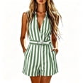 thumbnail image 1 of Miluxas Women's Striped Sleeveless Rompers Collared V Neck High Waisted Loose Short Jumpsuits Business Casual Y2K Overalls with Belt & Pockets Green, 1 of 8