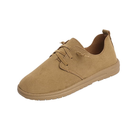 Miluxas Women's Suede Lace up Soft Sole Penny Loafers Comfortable Round Toe Slip on Flat Non-Slip Walking Dress Shoes Fashion Casual Driving Work Flats Khaki 6(37)
