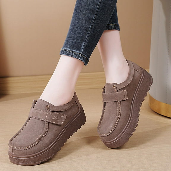 Miluxas Women's Suede Platform Moccasin Shoes Round Toe Comfortable Non-Slip Wedge Loafers Casual Daily Walking Shoes Brown 9(42)