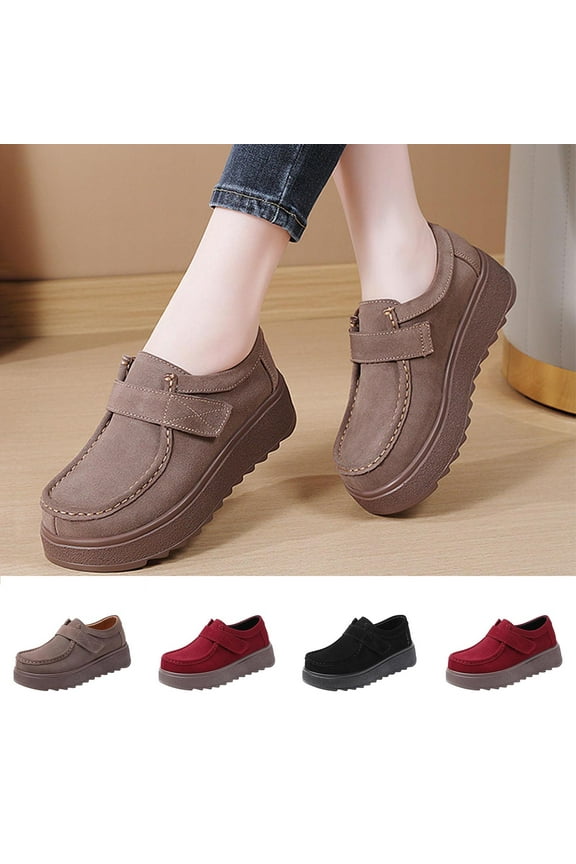 Women's Suede Platform Moccasin Shoes Round Toe Comfortable Non-Slip Wedge Loafers Casual Daily Walking Shoes Red 9(42)