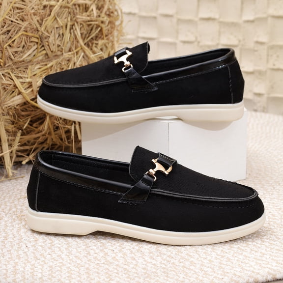Miluxas Women's Suede Slip-On Penny Loafers with Metal Decoration Casual Round Toe Lightweight Moccasins Business Dress Boat Shoes White 5.5(36)