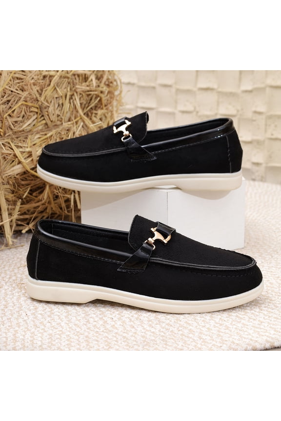 Women's Suede Slip-On Penny Loafers with Metal Decoration Casual Round Toe Lightweight Moccasins Business Dress Boat Shoes White 8.5(41)