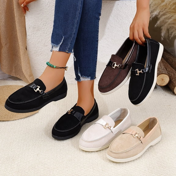 Miluxas Women's Suede Slip-On Penny Loafers with Metal Decoration Casual Round Toe Lightweight Moccasins Business Dress Boat Shoes White 9.5(43)
