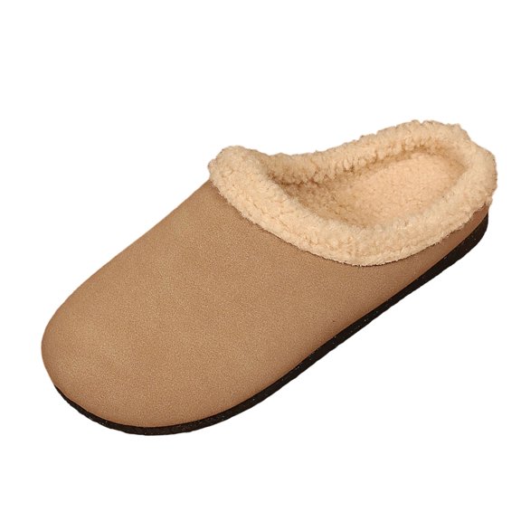 Miluxas Women's Suede Slipper, Flat Slip on House Shoes with Faux Fleece Lining Indoor Outdoor Casual Versatile Round Toe Slippers Khaki 8.5(41)
