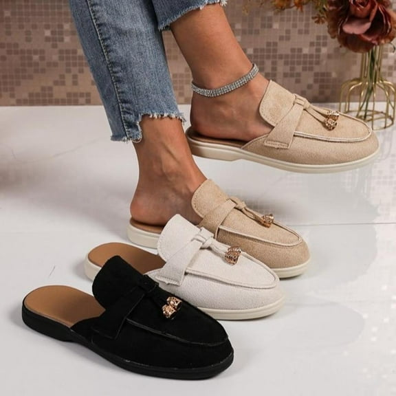 Miluxas Women's Suede Tassel Dress Mules Retro Round Toe Anti-Slip Low Heel Slip On Clog Slippers Casual Backless Flat Loafers Khaki 9.5(43)
