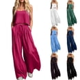 thumbnail image 1 of Miluxas Women's Summer 2 Piece Outfits Set Square neck Sleeveless Tank Crop Top Wide Leg pants Set Pockets Jumpsuits White, 1 of 9