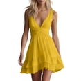 thumbnail image 1 of Miluxas Women's Summer Mini Dress Twist Front V Neck Sleeveless Mini Dress Double Ruffle Hem High Waisted A Line Beach Sundress for Vacation Yellow, 1 of 6