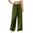 thumbnail image 1 of Miluxas Women's Summer Satin Silk Pants Casual Drawstring Waist Pants Flowy Swing Beach Vacation Wide Leg Pants Army Green, 1 of 8