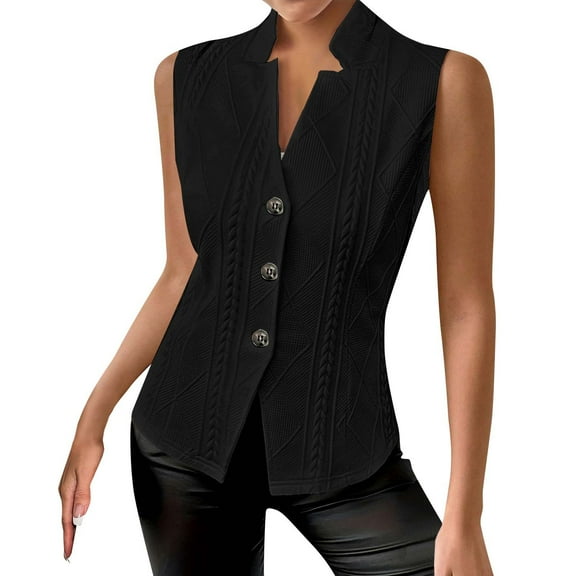 Miluxas Women's Summer Sleeveless Vest Blazer Lightweight Casual Slim Work Fashion Petite Elegant Tops Black S(S)
