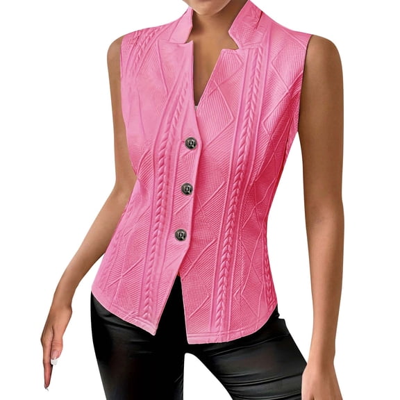 Miluxas Women's Summer Sleeveless Vest Blazer Lightweight Casual Slim Work Fashion Petite Elegant Tops Hot Pink S(S)