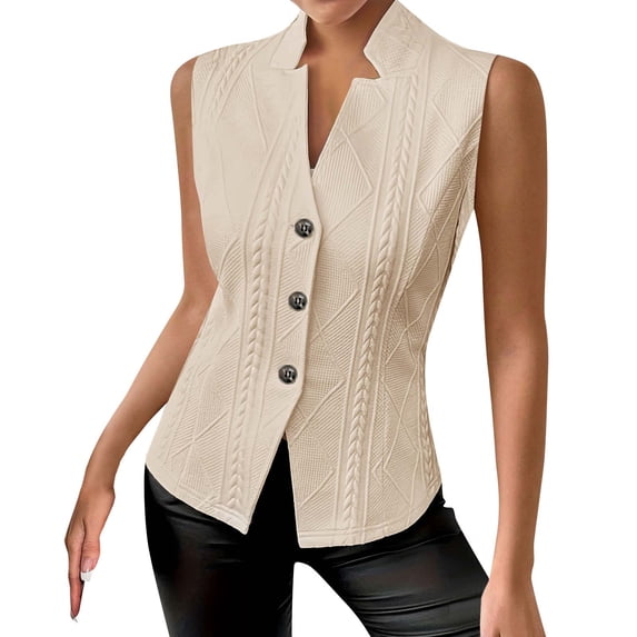 Miluxas Women's Summer Sleeveless Vest Blazer Lightweight Casual Slim Work Fashion Petite Elegant Tops Khaki L(L)