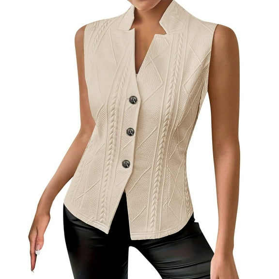 Miluxas Women's Summer Sleeveless Vest Blazer Lightweight Casual Slim Work Fashion Petite Elegant Tops Khaki M(M)
