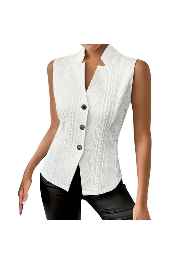 Women's Summer Sleeveless Vest Blazer Lightweight Casual Slim Work Fashion Petite Elegant Tops White M(M)