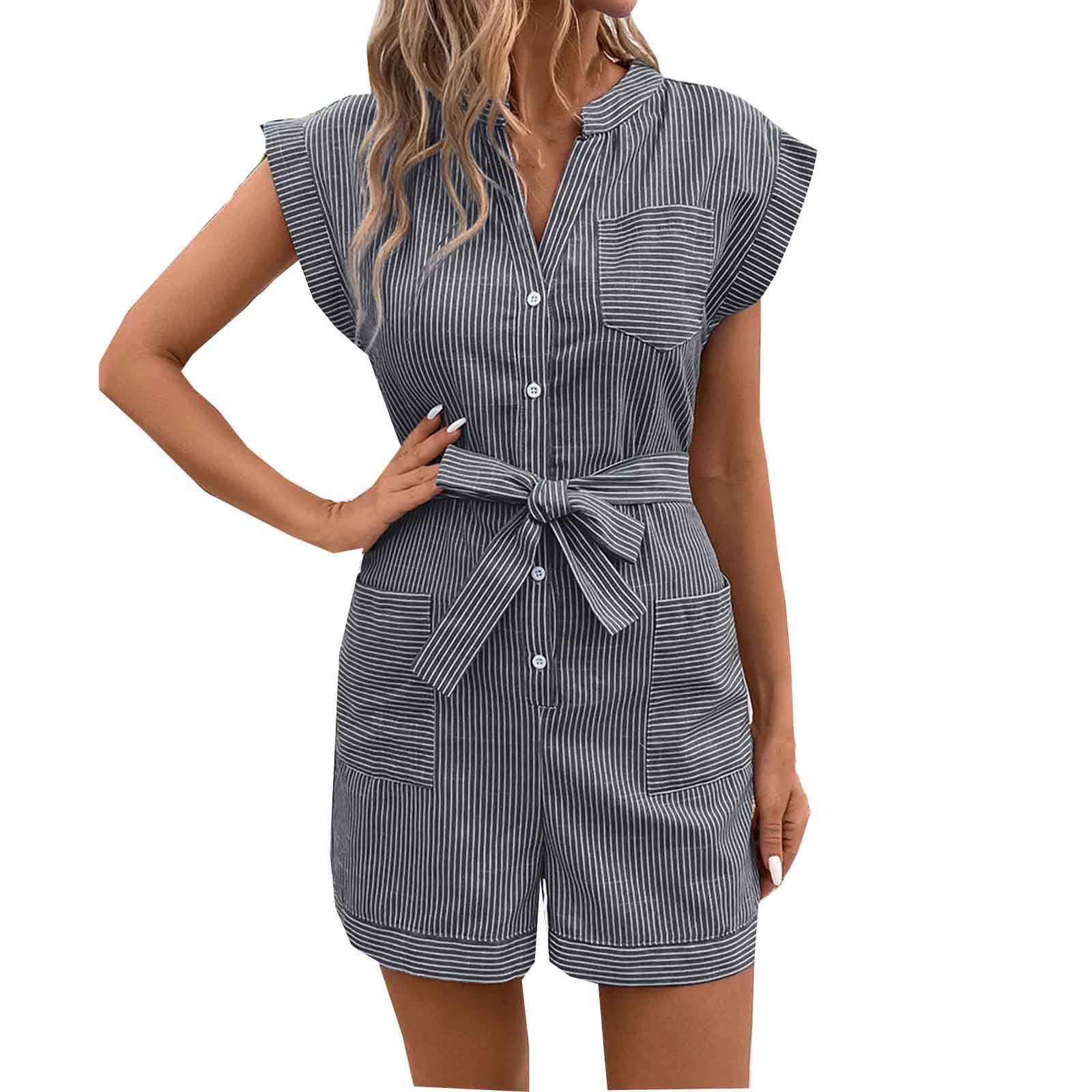 Miluxas Women's Summer Utility Cargo Rompers Clearance Short Sleeve