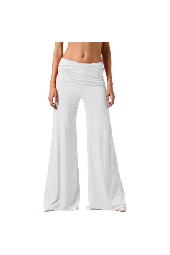 Women's Summer Vintage Wide Leg Pants Casual Flared Drawstring Trousers Elastic High Waist Palazzo Pants White XXL(XXL)