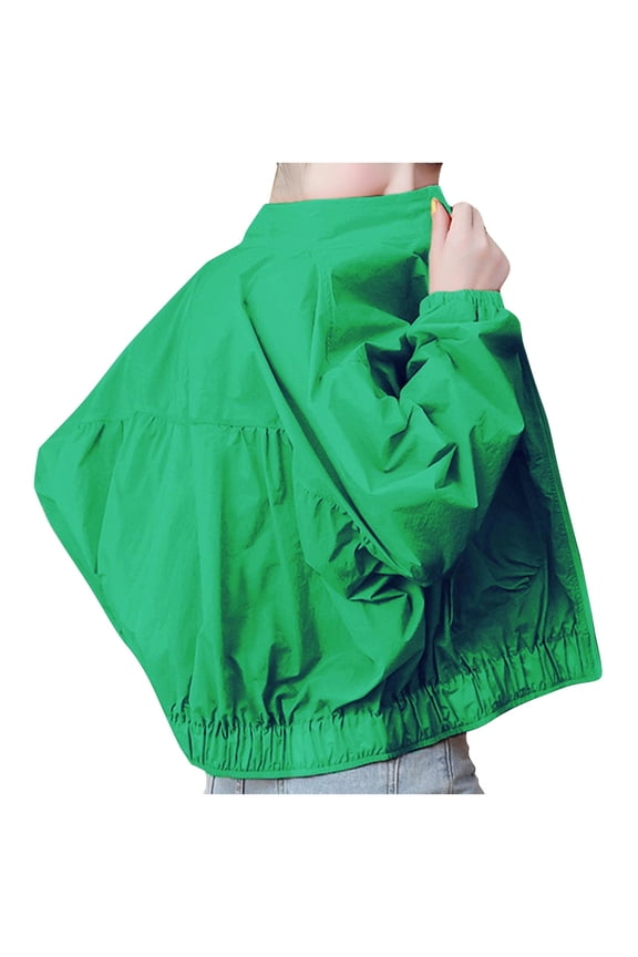 Women's Sun Protection Cropped Jackets Zip Up Cooling Shirt Athletic Workout Running Green M(M)