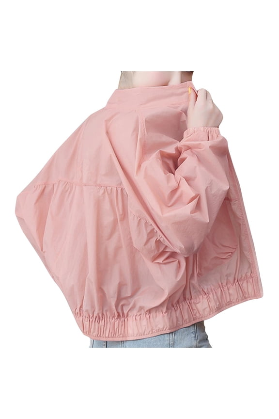 Women's Sun Protection Cropped Jackets Zip Up Cooling Shirt Athletic Workout Running Pink M(M)