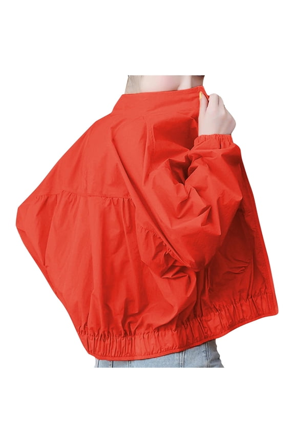 Women's Sun Protection Cropped Jackets Zip Up Cooling Shirt Athletic Workout Running Red M(M)
