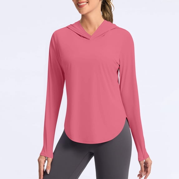 Miluxas Women's Sun Shirt Hoodie Rash Guard Long Sleeve UV Protection T-Shirts UPF 50+ Hiking Fishing Pullover Tops Lightweight Quick Dry Watermelon Red