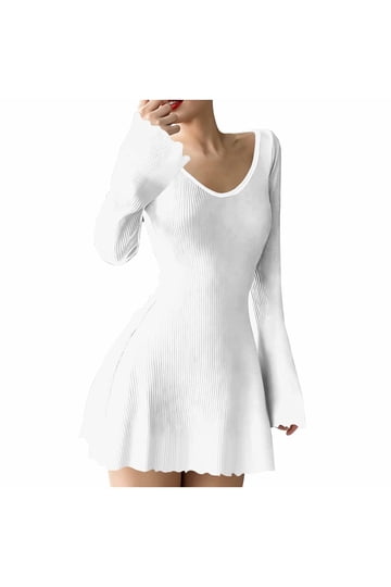 navy blue dress for baby girl AXXD White Dress Women Long Sleeve Knee-High V-Neck Ladies Winter White  Dress Fleece Snowflake Print Dress For Rollback main image 0